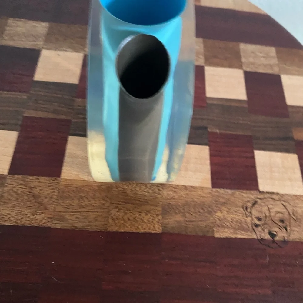 Vintage 70s Acrylic Lucite Retro Space Age Pen Holder Blue Brown Abstract Round